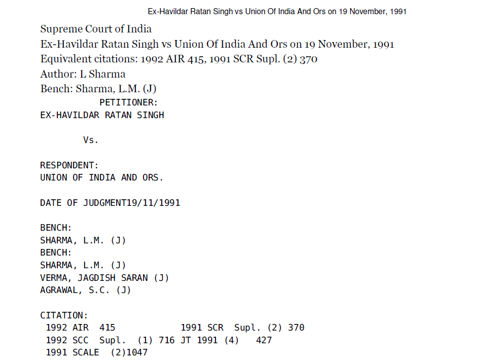 Ex Havildar Ratan Singh Vs Union of India
