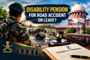 A judge's gavel on documents representing Supreme Court rules for army disability pension claims.